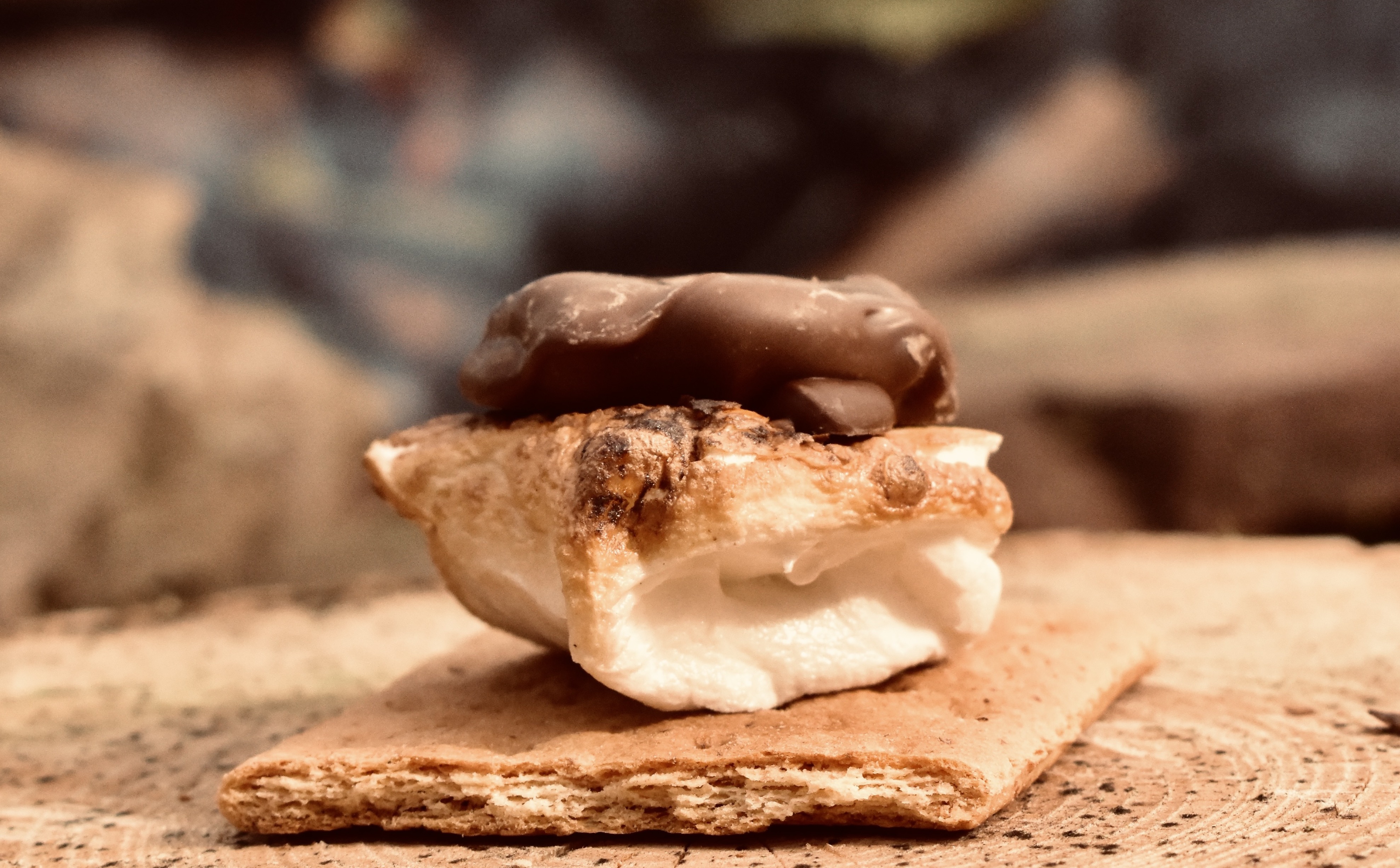 Roasted marshmallow with milk chocolate-covered pretzel